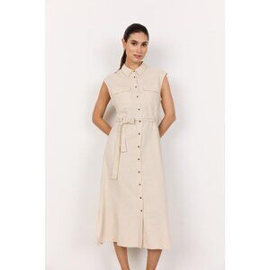NWT SOYA CONCEPT INA Sand Linen Blend Button Down Dress